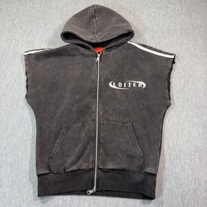 Loiter Hoodie Men Small Black Acid Wash Sleeveless Full Zip Streetwear Graphic